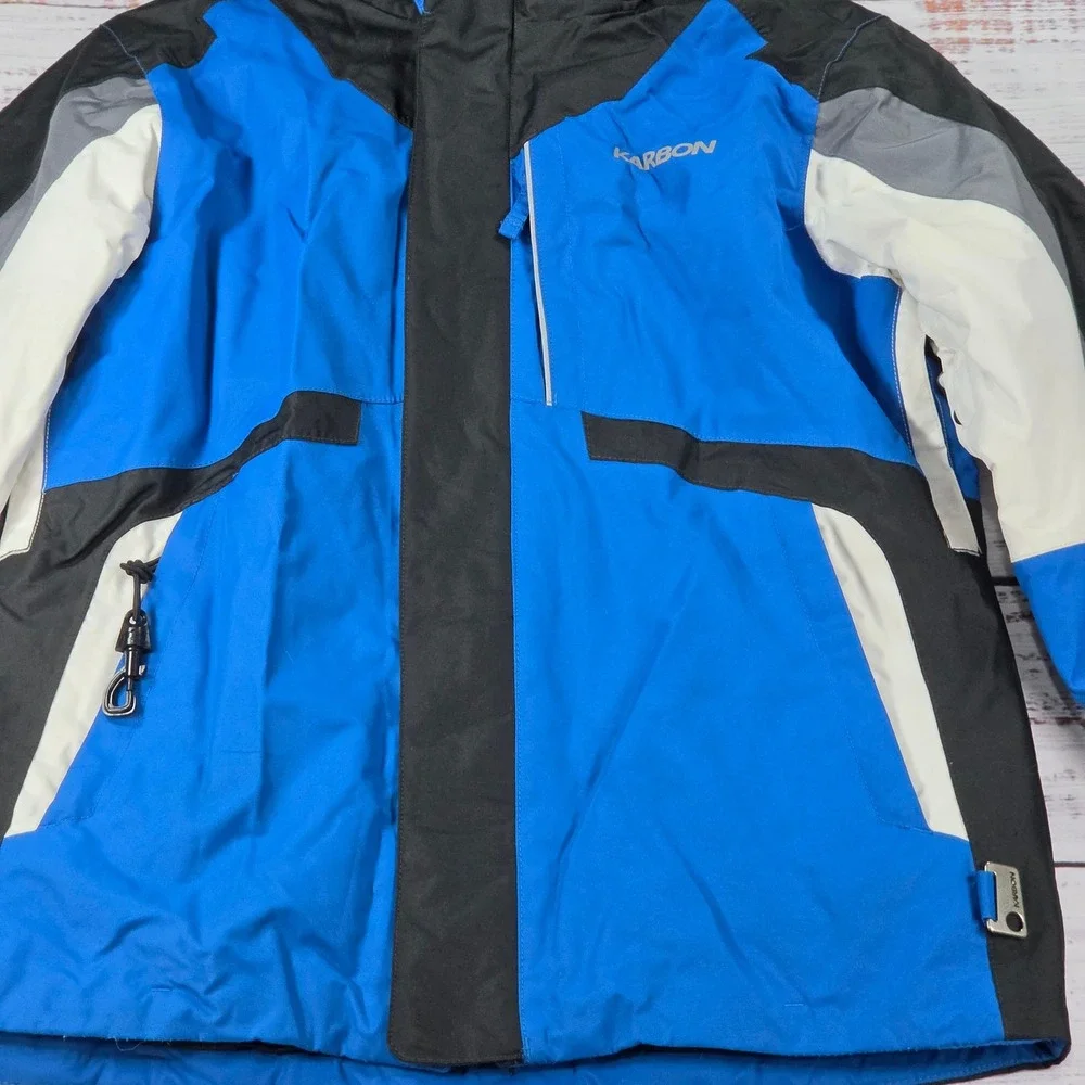 Karbon Ski Jacket Youth 14 Blue Black White Good Insulated Hooded Insulated
